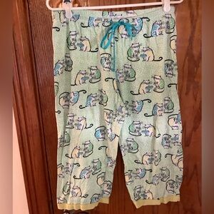 Cozy Green Cat Print Pajama Bottoms